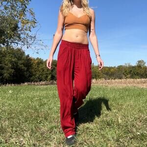 Vintage 90s Carole Little Red Boho Harem Pants Size 6 Beaded Boho Festival